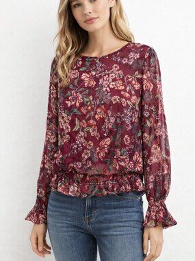 NWT For Love And Lemons Floral Long Sleeve Semi Sheer Top